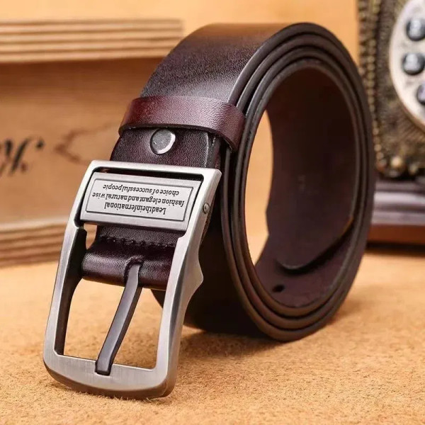 Color: army green, Belt Length: 125cm - New Leather Cowhide Men's Belt Fashion Metal Alloy Pin Buck F640-12000038502656594