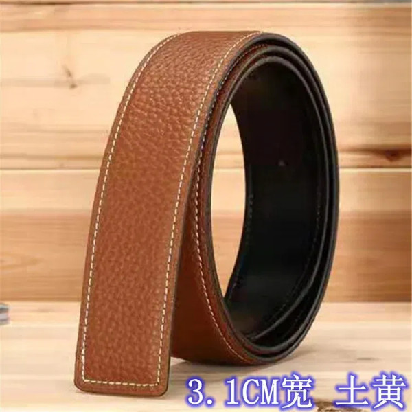 Color: Light Grey, Belt Length: 110cm - 3.1cm No Buckle Belt Brand Belt Men High Quality Male Genui F640-12000016390850828
