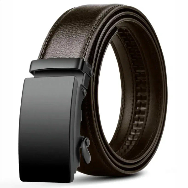 Color: Brown, Belt Length: 105CM - Automatic Buckle Belt for Men Famous Brand Business Belt Men PU  F640-12000038036544468