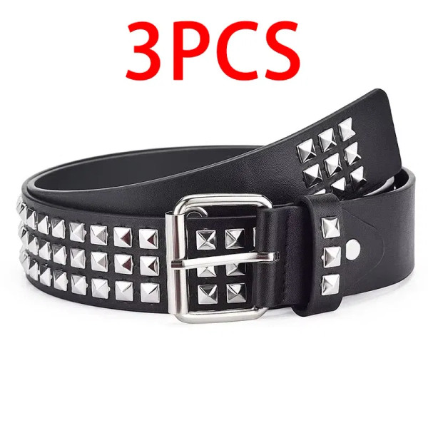 Color: Dark Grey, Belt Length: 110cm - Fashion New Square Bead Rivet Belt Metal Pyramid Belt Men an F640-12000048979520744