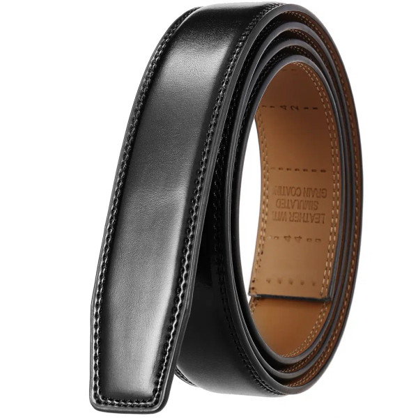 Color: Blue, Belt Length: 100cm - 90-130cm Brand No Buckle 3.0cm Wide Genuine Leather Automatic Bel F640-12000043142870795
