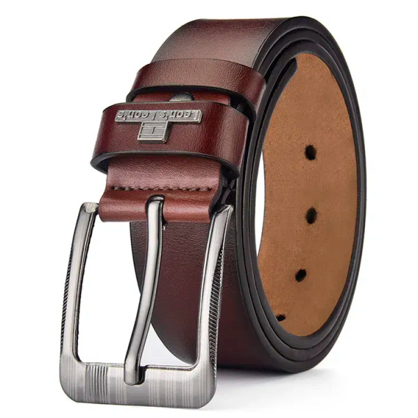 Color: light brown, Belt Length: 120cm - LEON?‡S?‘ Buckle  Leather Casual Jeans Belt Men High Quali F640-12000033979690906