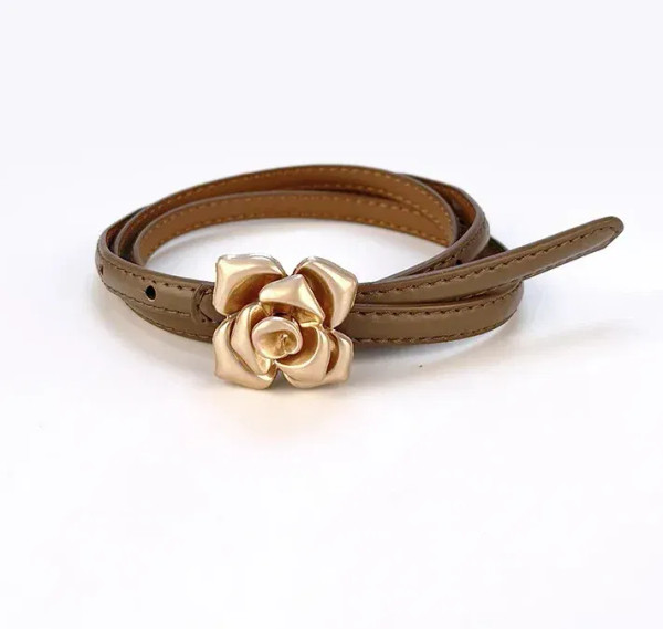 Color: army green, Belt Length: 105CM - 1.0cm New Unique Rose Genuine Leather Gold Belt Women Fashi F640-12000037158136856