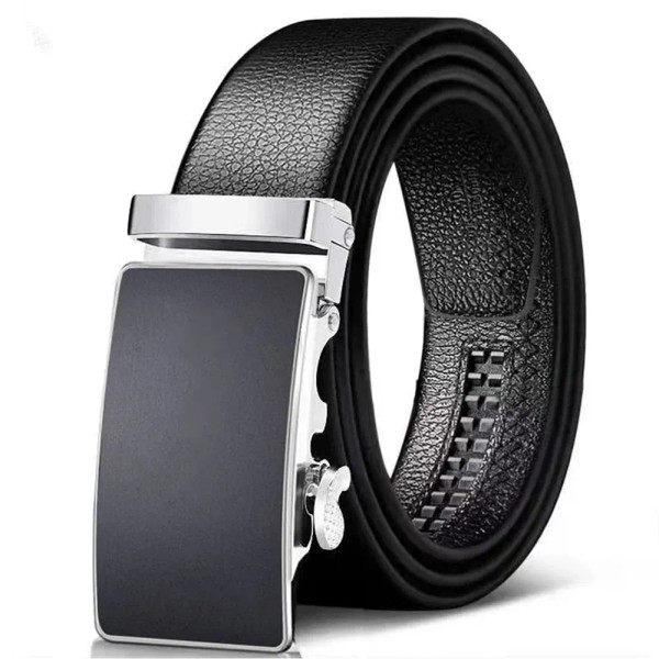 Color: WHITE, Belt Length: 120cm - Cowhide belt, men's leather belt, automatic buckle, men's top la F640-12000038986205604