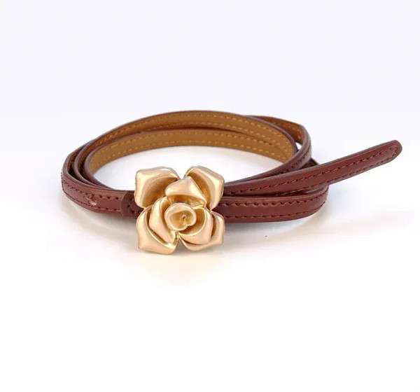 Color: Fuchsia, Belt Length: 105CM - 1.0cm New Unique Rose Genuine Leather Gold Belt Women Fashion  F640-12000037158136862