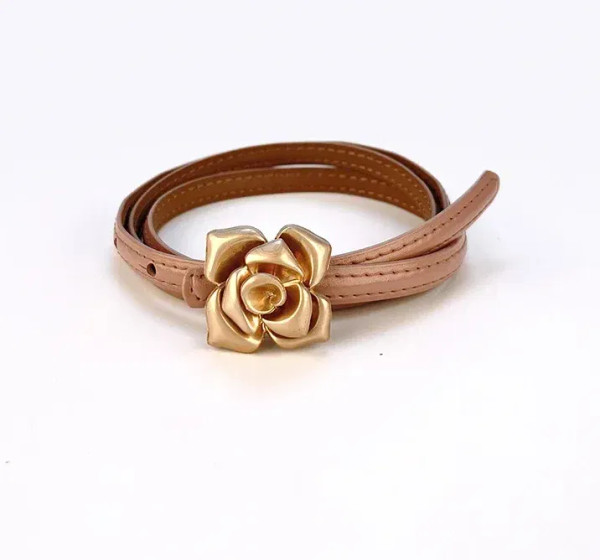 Color: Blue, Belt Length: 105CM - 1.0cm New Unique Rose Genuine Leather Gold Belt Women Fashion Cow F640-12000037158136860