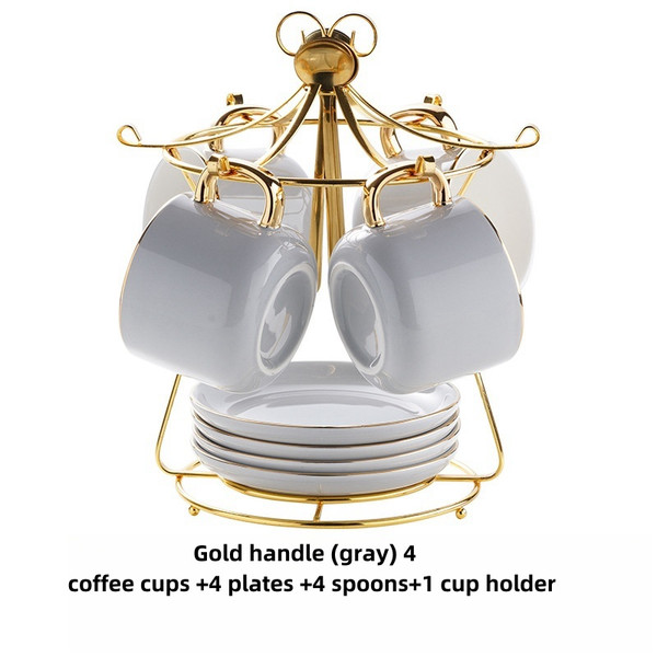 Color: Gray, Capacity: Gold Handle - Simple Gold-painted Coffee Cup Suit Luxury Ceramic European-st Q119-CJYD201418904DW