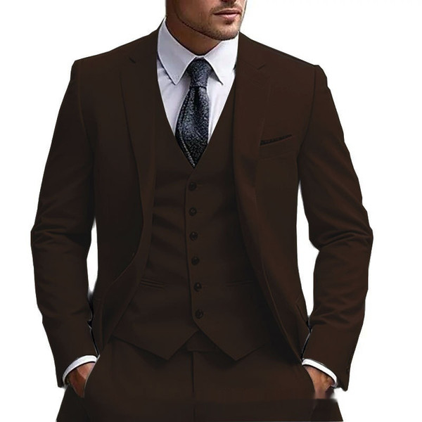 Color: Brown, Size: XXXL - European And American Plus Fat Foreign Trade Plus Size Suit Three-piece  Q119-CJXZ237903780BY