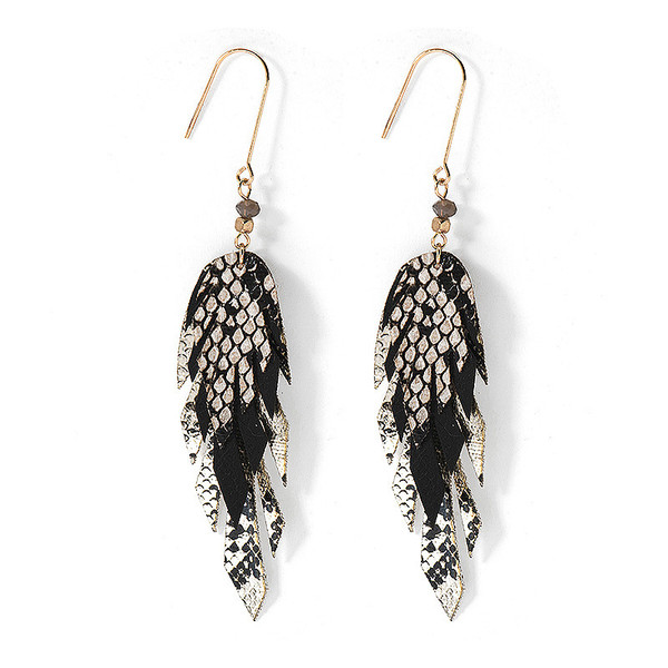 Color: Black - European And American Earrings Feather Earrings Bohemia Travel Beach Accessories Q119-CJLX100890601AZ