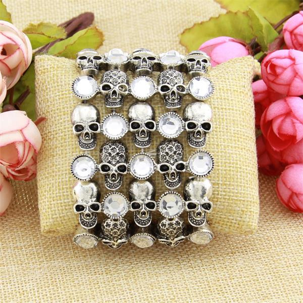 Color: Rose Red - Skull skeleton stretch bracelet for women biker bling jewelry antique gold silver Q119-CJZBLXSL00927-Rose Red