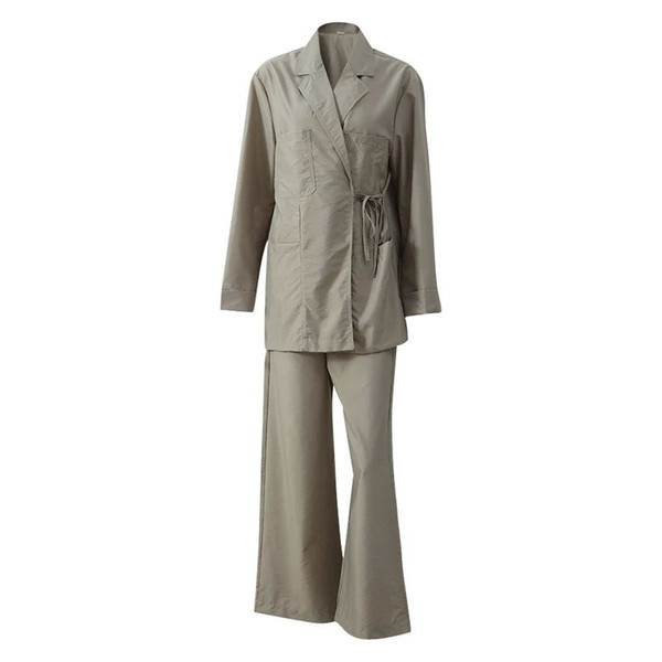 Color: Suit, Size: M - Simple Solid Color Wide Leg Trousers Women's Elegant Lace-up Q119-CJLS217398811KP
