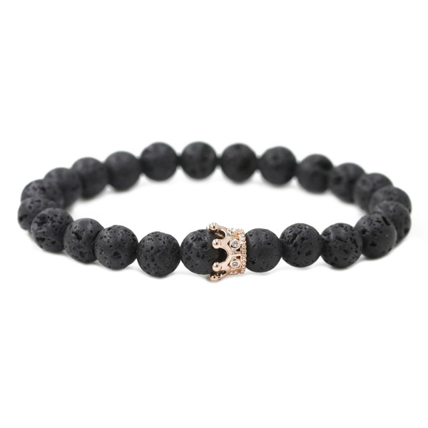 Color: Volcanic stone rose gold - Diamond Crown Bracelet Frosted Black Agate Yoga Beads Beaded Brac Q119-CJZBLXSL06423-Volcanic stone rose gold