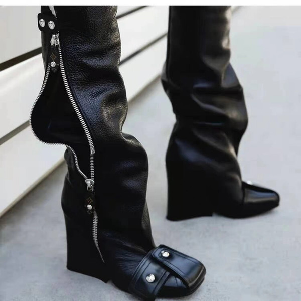 Color: Black, Size: 40 - Super High Heel Square Head One Step Fashion Runway Large Size Knee-high B Q119-CJNS166624607GT