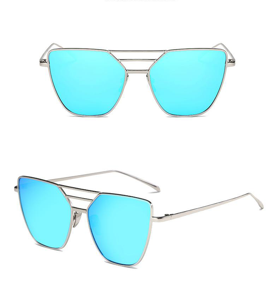 Lens color: Blue - Color film metal cat eye sunglasses Q119-CJNSFSCF00190-Blue
