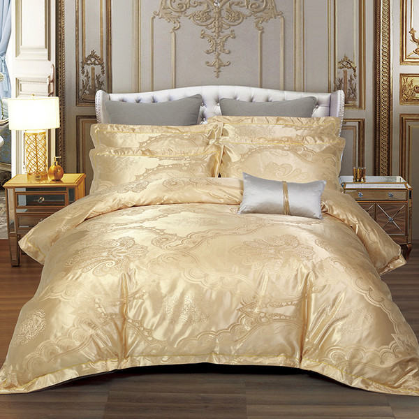 Color: Gold, Size: 2.0m - Four-piece cotton quilt cover Q119-CJJJJFCS00827-Gold-2.0m