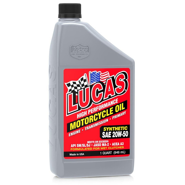 Lucas Oil Synthetic SAE 20W-50 Motorcycle with Moly - 1 Quart M119-10702
