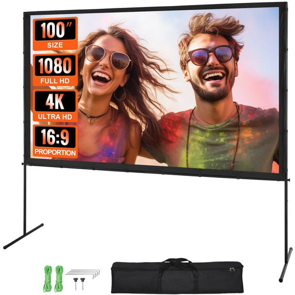 Projector Screen with Stand, 100 inch 16:9 4K 1080 HD Outdoor Movie Screen with Stand, Wrinkle-Free E415-TYPM20ZJSPJ1L6YJBV0