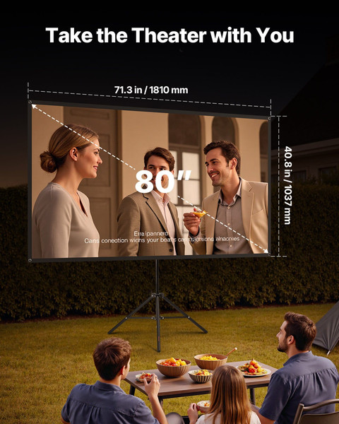 Projector Screen with Stand, 80 Inch 160?° Wide Angle Indoor Outdoor Projection Screen, 16:9 4K HD  E415-ZJSTYPMEKSJZ80OE1001V0