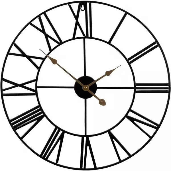 Round 24-inch Black Metal Roman Numeral Wall Clock with Gold Hands Q280-BGRNWC38954276