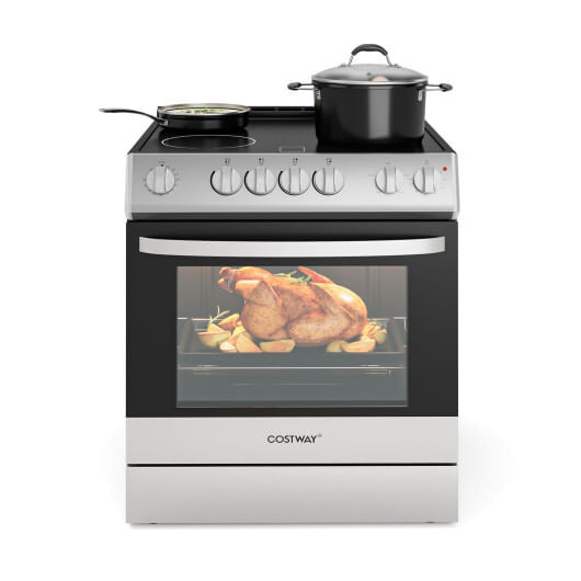 30 Inch Freestanding and Slide-in Kitchen Stove with 4 Burners Ceramic Cooktop-Silver B593-FP10856WL