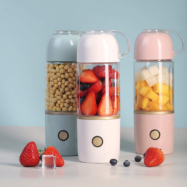 Color: Glass blue, Capacity: 301 400ml - Portable Fruit Juicing Glass Cup  Charging Fruit Juicer Q119-CJJZJYCF00008-Glass blue-301 400ml