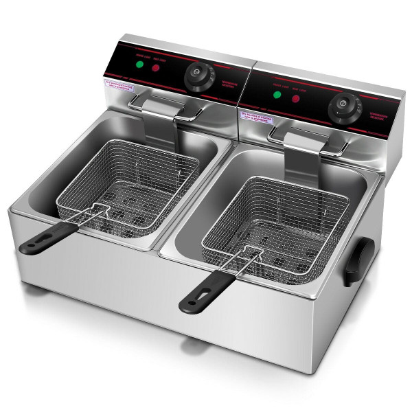 3400W Dual Tank Electric Countertop Deep Fryer - Color: Silver D681-EP19233