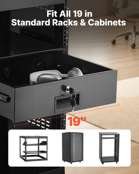 3U Rack Mount Drawer, 50 lbs Max Load-Bearing, Lockable Server Cabinet Case, Sliding Drawer with Lo E415-JJCT3U118INCSY6M9001V0