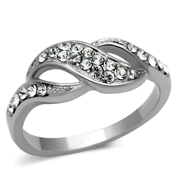 TK1085 - High polished (no plating) Stainless Steel Ring with Top Grade Crystal  in Clear A874-TK1085