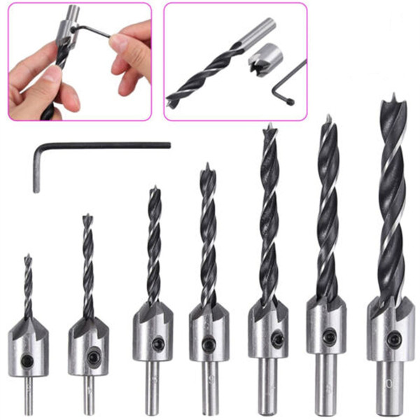 Countersink Drill Bit Set, 7Pcs Woodworking Chamfer High Speed Steel Countersink Drill Bits With He K484-FQZIN_KDOLJTHC