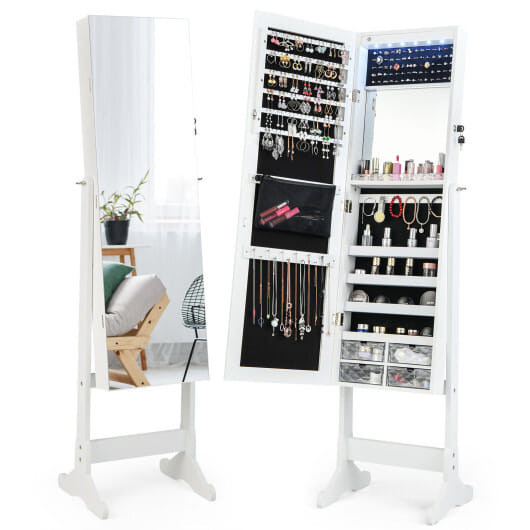 Free Standing Full Length Jewelry Armoire with LED Lights-White - Color: White D681-JV10604WH