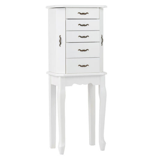 Standing Jewelry Box with 4 Drawers and 2 Side Doors-White - Color: White D681-JV13250WH
