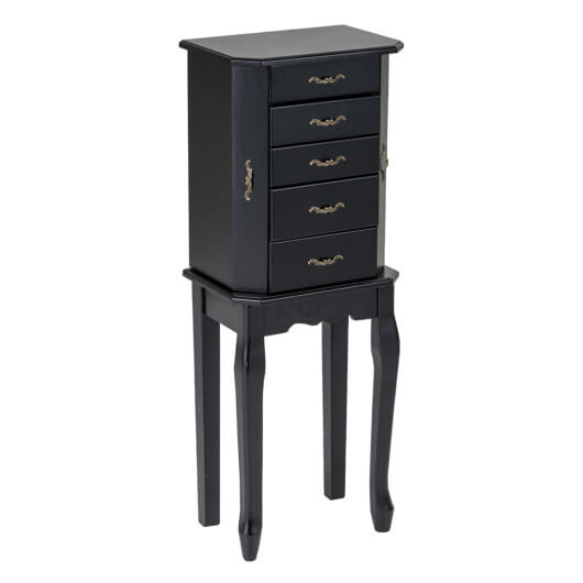 Standing Jewelry Box with 4 Drawers and 2 Side Doors-Black - Color: Black D681-JV13250DK