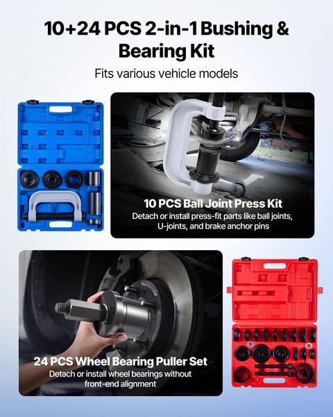 Bearing Press Kit, 10+24 Pcs, 2 in 1 Ball Joint Press & Wheel Bearing Puller Kit, Race and Seal Dri E415-2H1ZCCT10JT2I40X6001V0