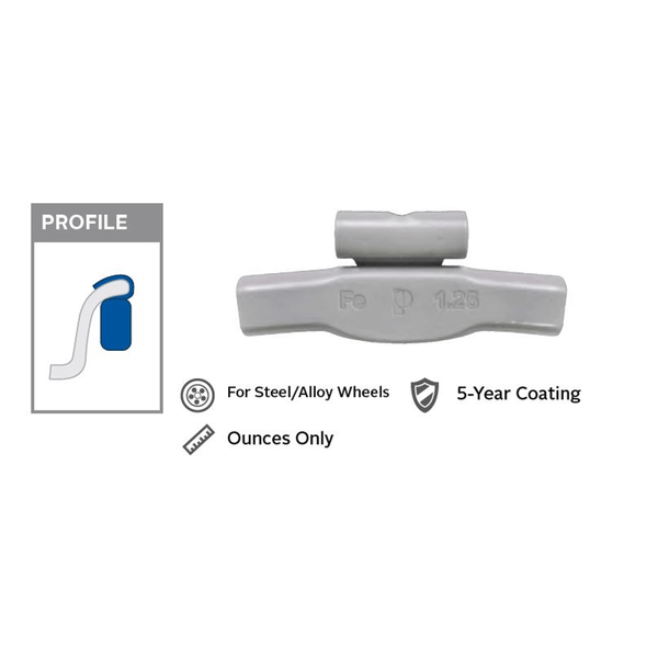 Wegmann Automotive 1 oz Zinc Coated Clip-on TZ Gray Series Wheel Weight (Box of 25) T398-PWWT100Z