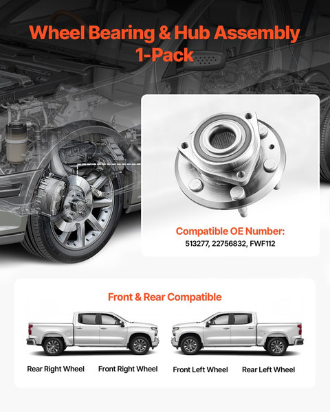 Front/Rear Wheel Bearing & Hub Assembly Fit for 2016-2017 Chevy Traverse LS Sport Utility Buick Enc E415-QCLGZJ1JTXFLT93S2001V0