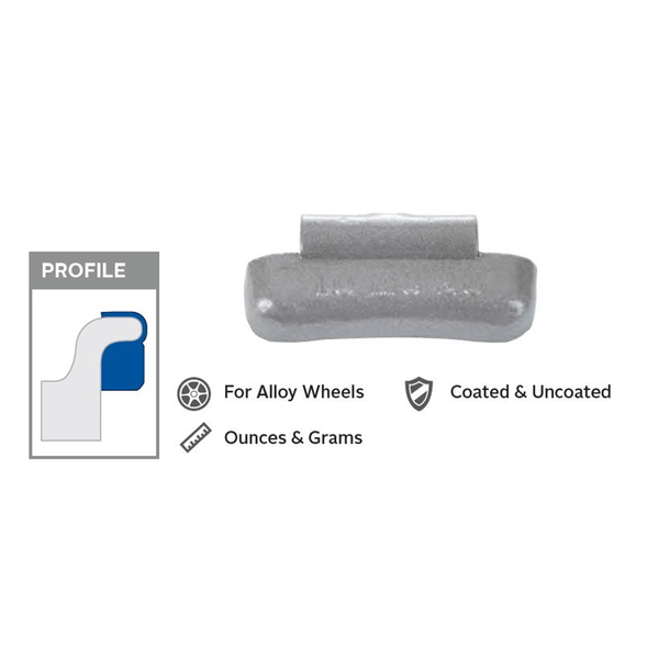 Wegmann Automotive 1.75 oz Lead Uncoated Clip-on MC Yellow Series Wheel Weight (Box of 50) T398-PWWMC175