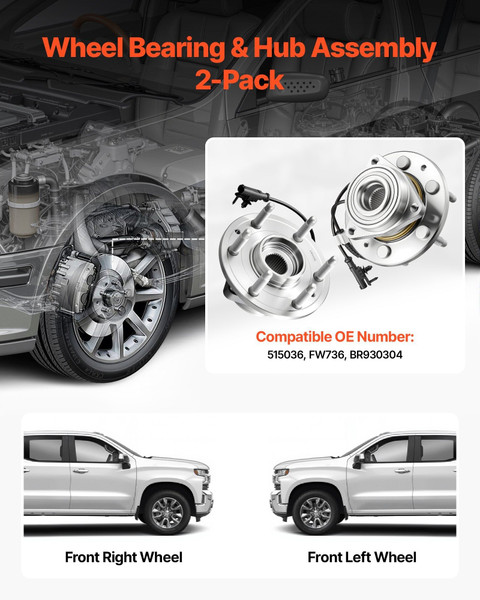2PCS Front Wheel Bearing & Hub Assembly Fit for Chevy Silverado 1500 4WD 2013 Express 1500 GMC Sava E415-QCLGZJ2JTXFLCVZLY001V9