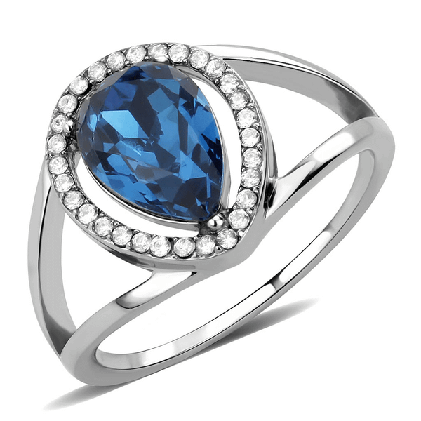 DA349 - High polished (no plating) Stainless Steel Ring with Top Grade Crystal  in Montana A874-DA349