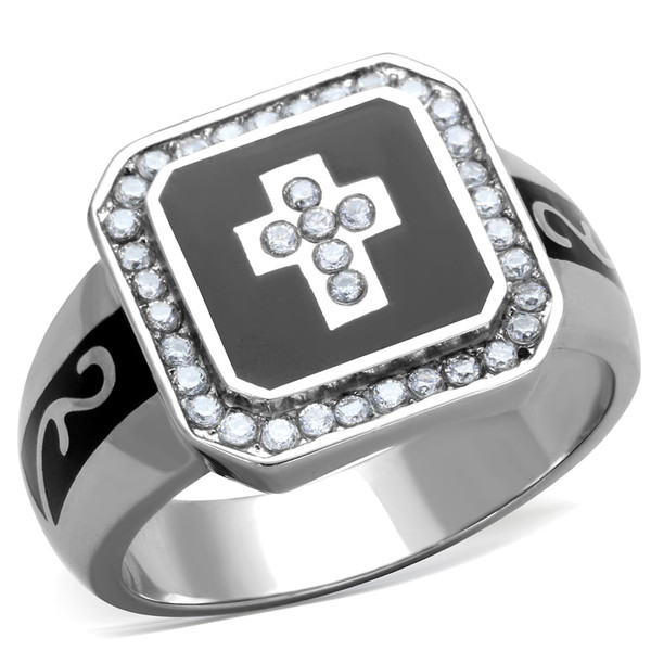 TK1766 - High polished (no plating) Stainless Steel Ring with AAA Grade CZ  in Clear A874-TK1766