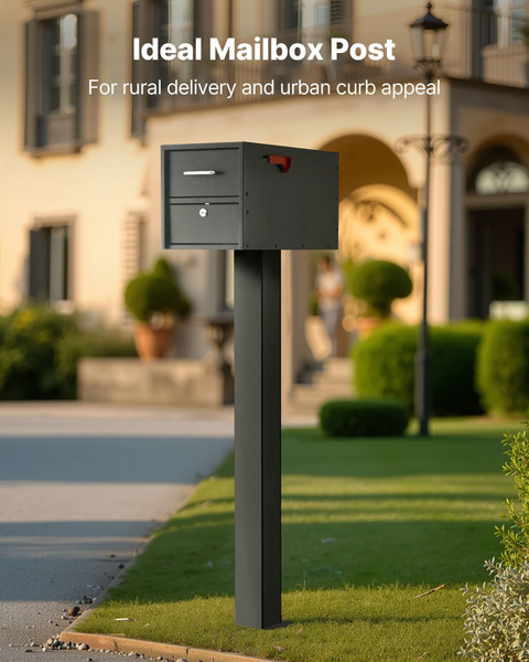 Mailbox Post, 43 x 4 x 4 Inches, Steel In-Ground Mounting Mail Box Stand with Powder Coating Surfac E415-YTGXP43INCHYRRHN7001V0