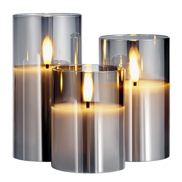 Gray Flickering Flameless Candles, Set of 3 Battery Operated Flameless Led Candles with 10-Key Remo E415-DZPZZLZ3INCH8J8A2V9