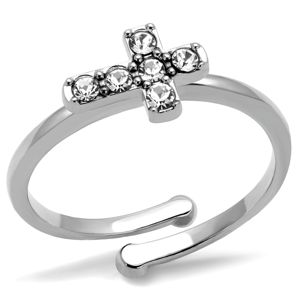 LO4043 - Rhodium Brass Ring with Top Grade Crystal  in Clear A874-LO4043