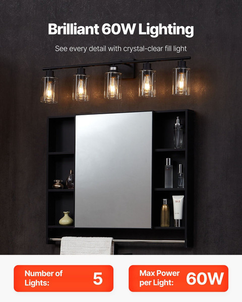 5-Light Bathroom Vanity Lights, 37.1-Inch, Modern Light Fixtures Above Mirror with Clear Glass Shad E415-DPXSZTZM5T60SIQFK002V6