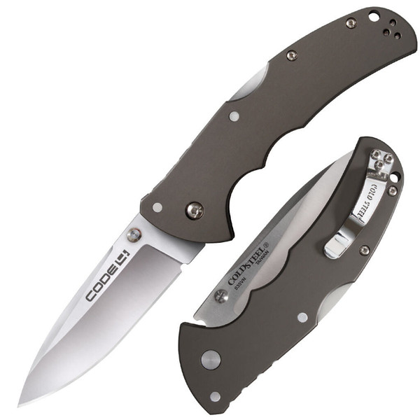 Cold Steel Code 4 Spear Point Folding Knife 3-1/2" S35VN Satin Plain Blade Aluminum Handles M119-58PS