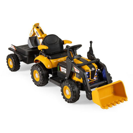 4-in-1 Kids Ride on Tractor 12V Excavator Bulldozer with Remote Control-Yellow B593-TQ10383US