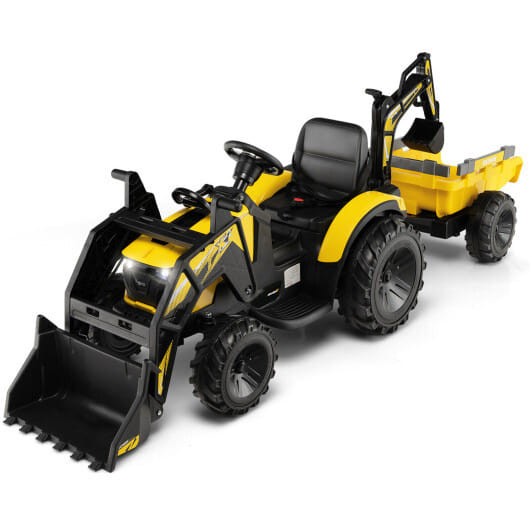 12V 3 in 1 Kids Ride On Excavator with Shovel Bucket and Music-Yellow - Color: Yellow D681-TQ10090US-YW+