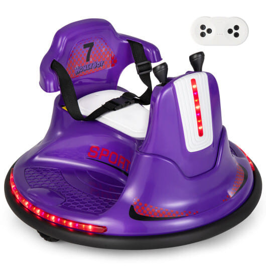 12V Kids Ride On Bumper Car with Remote Control Lights and Music-Purple - Color: Purple D681-TQ10082US-ZS