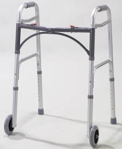 Walker Folding 2-Button Adult Alum w/5  Wheels  (Drive) B731-1075C