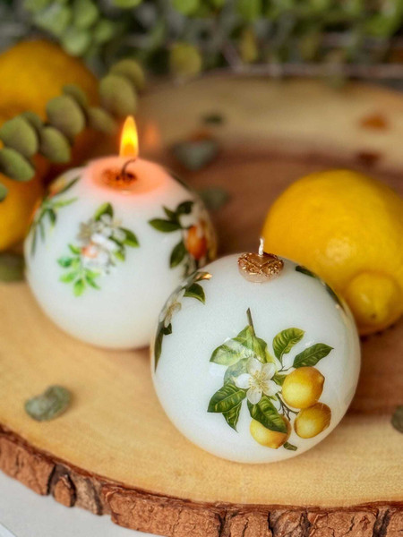 Lemon Scented Soy Beeswax Candle: Italian Summer Decor H652-1012