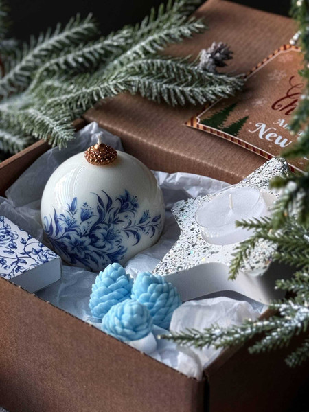 Vintage Christmas Candle Gift Set for hostess: Soy Beeswax, Fir Melts & Star Holder H652-1011